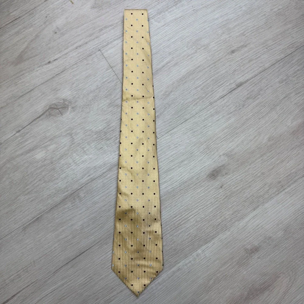 Tasso Elba Mens Gold  Blue Polka Dot Silk NeckTie‎ Handmade Formal Attire